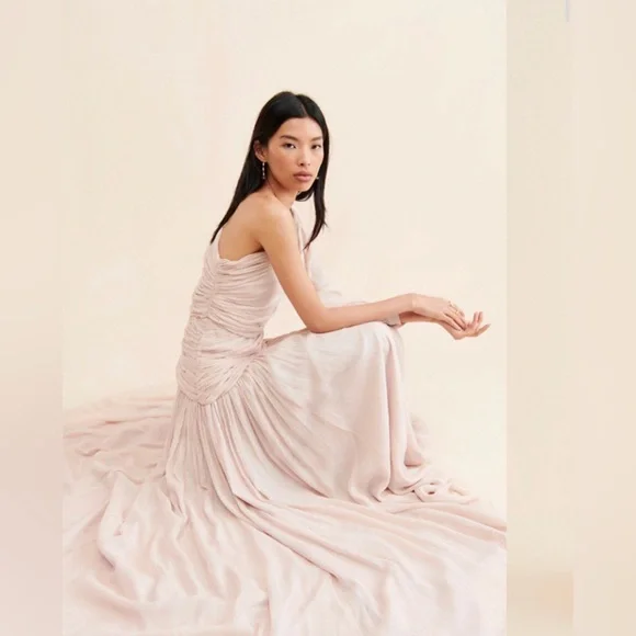 bhldn one shoulder scarf maxi dress BHLDN One-Shoulder Scarf-Neck Asymmetric Maxi Dress